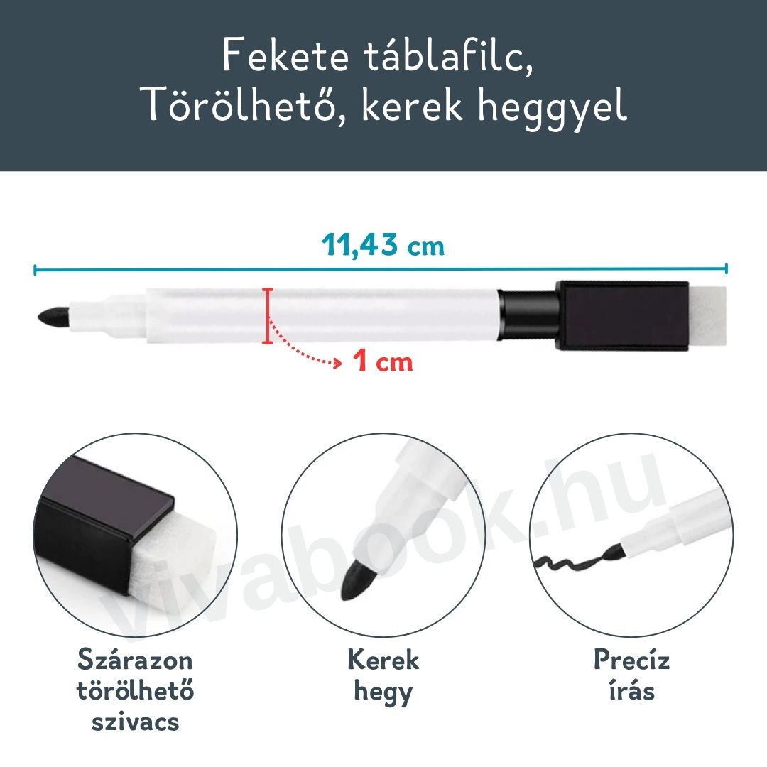 Táblafilc, törölhető, 1 db, kerek heggyel, fekete