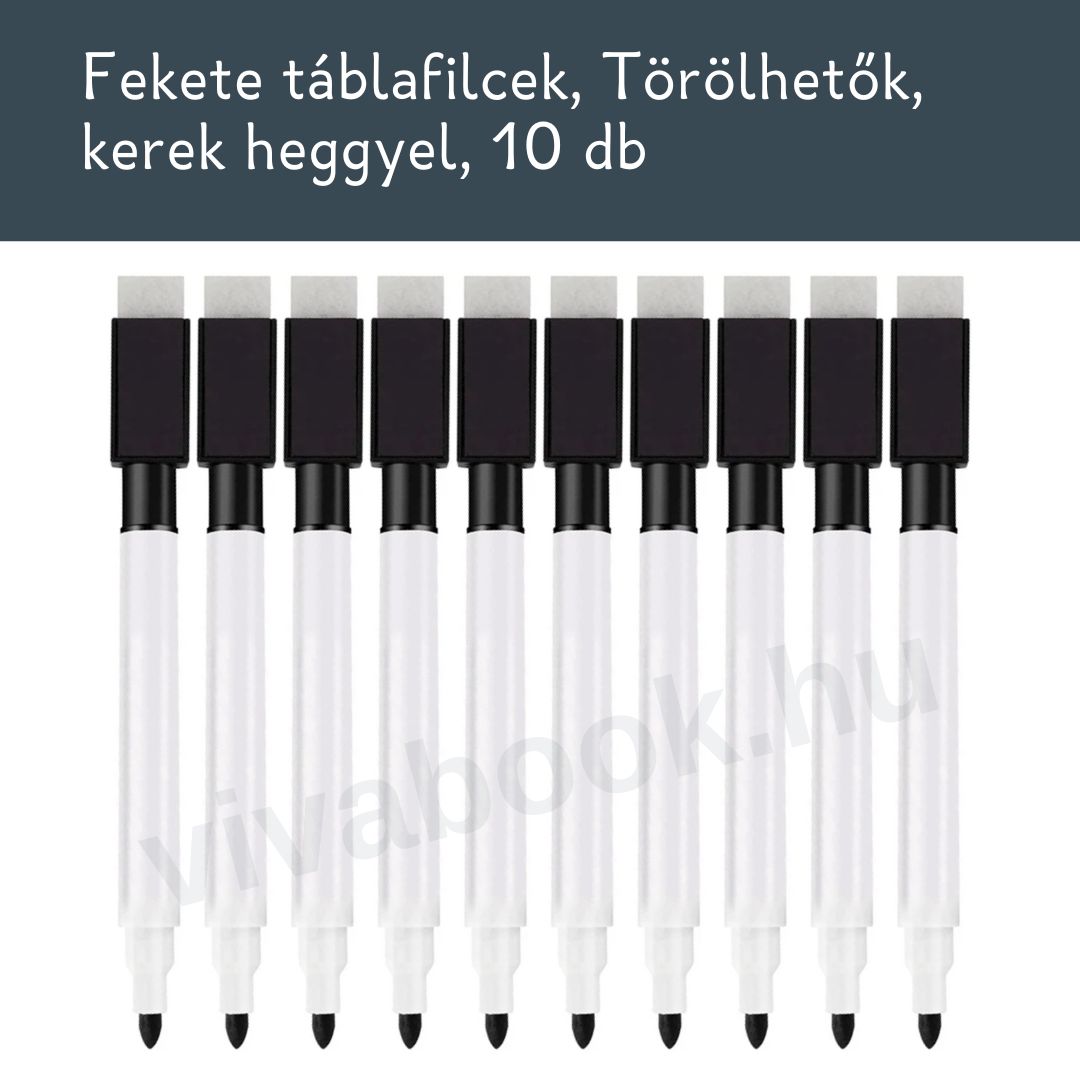 10 db táblafilc, törölhető, kerek heggyel, fekete színű