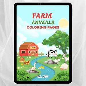 Farm Animals Coloring Book – Tanyasi állatok: Színezőlapok, kreativitás és kikapcsolódás, 3+ éves kortól, nyomtatható digitális PDF formátum (A4)