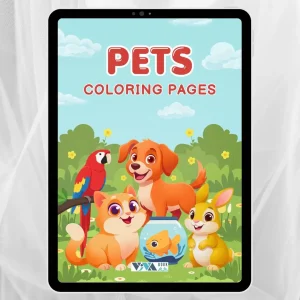 Pets Coloring Book – Házi kedvencek: Színezőlapok, kreativitás és kikapcsolódás, 3+ éves kortól, Nyomtatható digitális PDF formátum (A4)