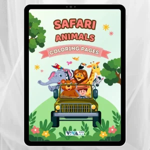 Safari Animals Coloring Book – Safari állatok: Színezőlapok, kreativitás és kikapcsolódás, 3+ éves kortól, nyomtatható digitális PDF formátum (A4)