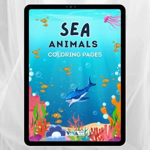 Sea Animals Coloring Book – Tengeri állatok: Színezőlapok, kreativitás és kikapcsolódás, 3+ éves kortól, nyomtatható digitális PDF formátum (A4)