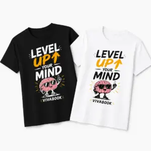 „Level Up Your Mind” feliratos gyerek póló, Pamut, Egyedi Vivabook dizájnnal