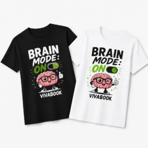 „Brain Mode ON” feliratos gyerek póló, Pamut, Egyedi Vivabook dizájnnal