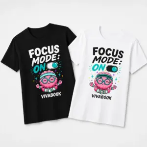 „Focus Mode ON” feliratos gyerek póló, Pamut, Egyedi Vivabook dizájnnal