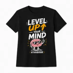 „Level Up Your Mind” feliratos gyerek póló, Fekete, Pamut, Egyedi Vivabook dizájnnal
