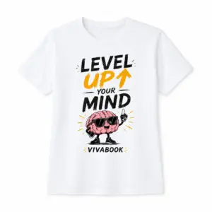 „Level Up Your Mind” feliratos gyerek póló, Fehér, Pamut, Egyedi Vivabook dizájnnal
